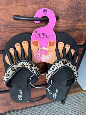Pedi Couture Leopard Print Pedicure Sandals - Black & Leopard